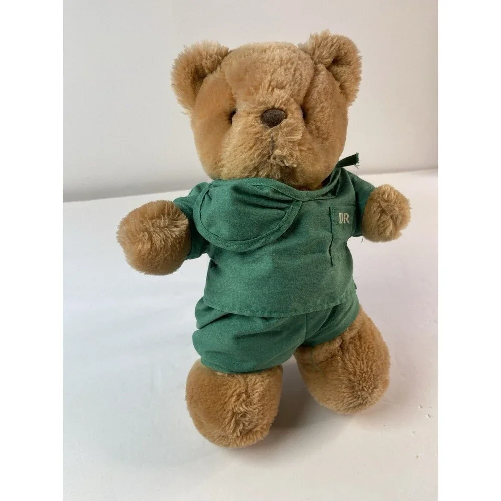 Vintage J Elsner Teddy Bear Doctor MD Scrubs Plush Toy Made in Korea Light Brown